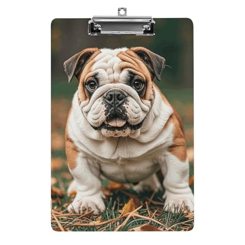 Klemmbrett mit niedlicher Bulldogge, 21,6 x 32,5 cm, Acryl-Klemmbrett mit Metallclip, Briefgröße, A4-Halter, niedliches hängendes Klemmbrett für die Arbeit von FZQVSGW