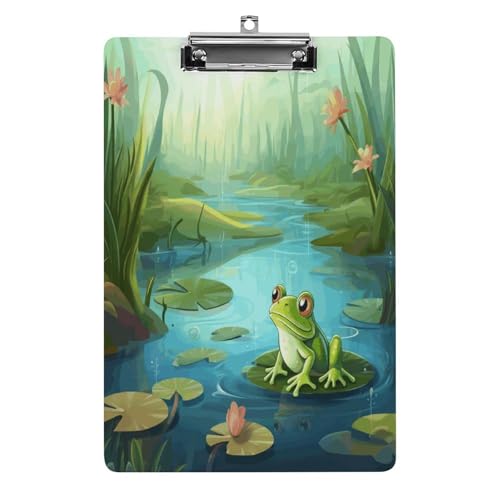 Acryl-Klemmbrett Frosch in einem Teich, bedruckt, niedlich, dekorativ, glitzernd, Klemmbrett für Damen, 21,6 x 28,9 cm von FZQVSWTX