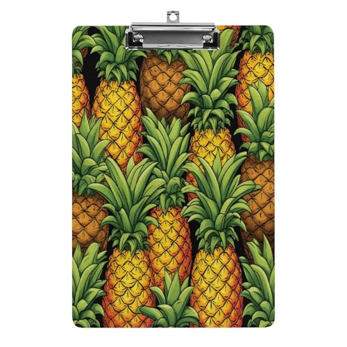 Acryl-Klemmbrett mit Ananas-gelbem Muster, bedruckt, niedlich, dekorativ, glitzernd, Klemmbrett für Damen, 21,6 x 28,9 cm von FZQVSWTX