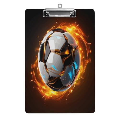 Acryl-Klemmbrett mit coolem Fußballdruck, niedlich, dekorativ, glitzernd, Klemmbrett für Damen, 21,6 x 28,9 cm von FZQVSWTX