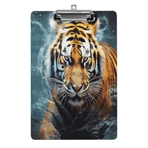 Acryl-Klemmbrett mit coolem Tiger-Druck, niedliches dekoratives Glitzer-Klemmbrett für Damen, 21,6 x 28,9 cm von FZQVSWTX