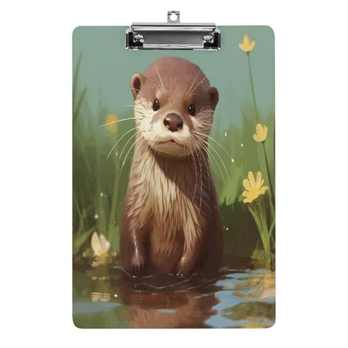 Acryl-Klemmbrett mit niedlichem Otter, bedruckt, niedlich, dekorativ, glitzernd, Klemmbrett für Damen, 21,6 x 28,9 cm von FZQVSWTX