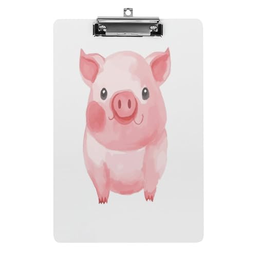 Acryl-Klemmbrett mit niedlichem rosa Schwein, bedruckt, niedlich, dekoratives Glitzer-Klemmbrett, 21,6 x 28,9 cm von FZQVSWTX