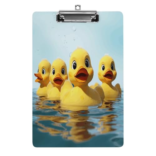 Acryl-Klemmbrett mit niedlicher gelber Gummi-Ente, bedruckt, niedlich, dekorativ, glitzernd, Klemmbrett für Damen, 21,6 x 28,9 cm von FZQVSWTX