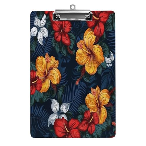 Acryl-Klemmbrett mit realistischen hawaiianischen Blumen, bedruckt, niedlich, dekorativ, glitzernd, Klemmbrett für Damen, 21,6 x 28,9 cm von FZQVSWTX