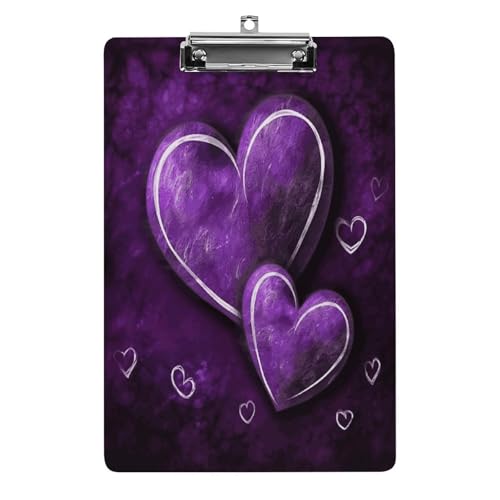 Acryl-Klemmbrett mit violetten Herzen, bedruckt, niedlich, dekoratives Glitzer-Klemmbrett, 21,6 x 28,9 cm von FZQVSWTX