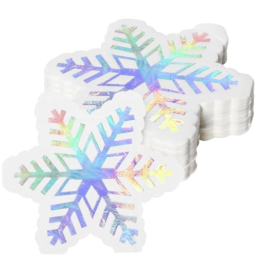 FZR Legend 50 Winter Schneeflocke Party Servietten Weihnachten Einweg-Servietten Silber Frozen Snow Cocktail 16,5 cm Servietten Papier für Schneeflocken Thema Winter Party Weihnachten Geschirr von FZR Legend