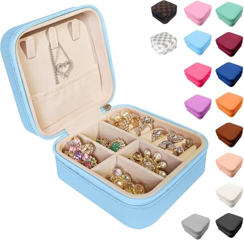 Reise-Schmuckschatulle für Brautjungfern, Mini-Reise-Schmuckschatulle, kleiner Schmuck-Organizer für Mädchen und Frauen, PU-Leder, Brautjungfergeschenk für Ringe, Ohrringe und Halsketten, Himmelblau, von FaFa tree