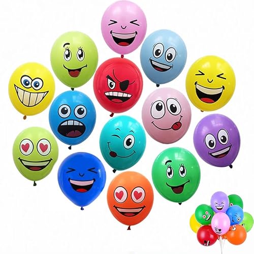 FaJoek 100 Latex Emotion Serie Latex Luftballons, 12 Zoll Luftballon Smiley, Verschiedene Miene Laune Ballons, für Kinder Geburtstag Babyparty Deko von FaJoek