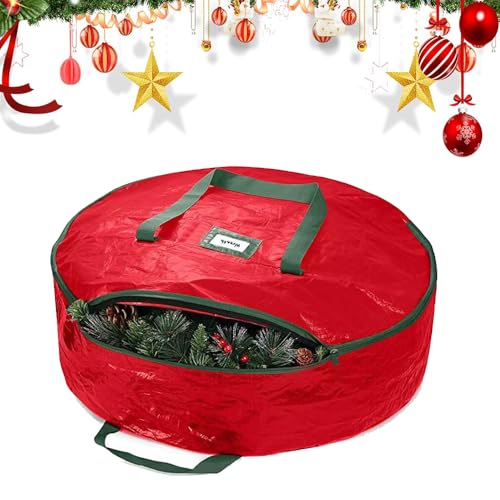 Weihnachtskranz Aufbewahrung FaJoek Rot Weihnachtskranz Aufbewahrungstaschen, Weihnachtskranz-Aufbewahrungsbehälter-Tasche, Aufbewahrungsbox Sortierbox Weihnachtstasche (Rot：74x20cm) von FaJoek