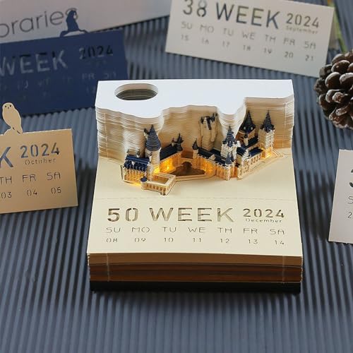 Fabater Time Piece-Kalender 2024, Tischkalender mit Lichtern, Schloss-3D-Notizblock, 3D-Kalender, 2024-Kalender-Notizblock-Komfortaufkleber, 3D-Papierkunstkalender von Fabater