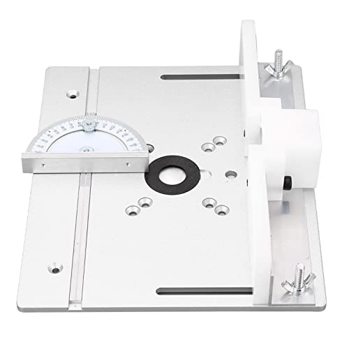 Frästisch Einsatzplatte aus Aluminiumlegierung, Holzbearbeitungsbänke Holzfräser Klappplatte mit Gehrungslehrenführung, Holzfräsen Klappbrett Trimmmaschine Hilfswerkzeug (Silber) von Fabater