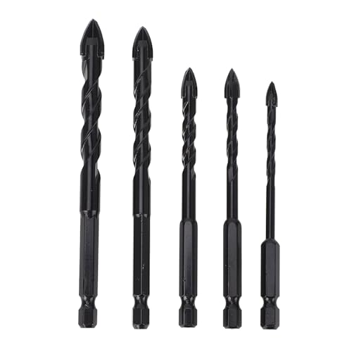 Steinbohrer-Set, 5-teiliges Betonbohrer-Set mit 1/4 Zoll Sechskantschaft, Professionelle Hartmetall-Bohrspitze für Fliesen, Glas, Keramik, Ziegel, Holz, (Typ 1 (5 mm 6 mm 8 mm 10 von Fabater