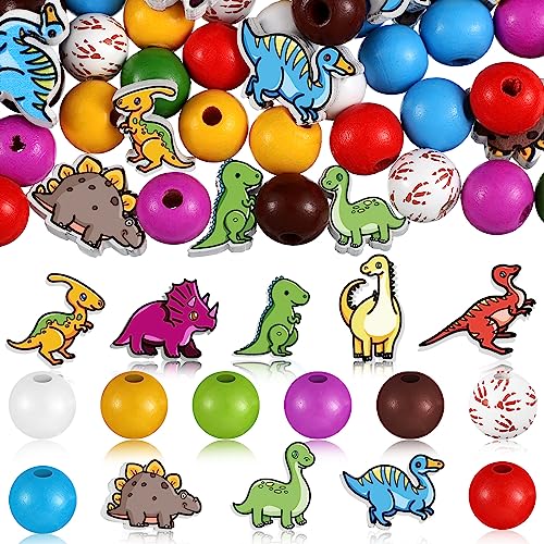 200 Stück Dinosaurier-Holzperlen, Dinosaurier-Pfoten-Holzperlen, bunte Holz-Bastelperlen, Dinosaurier-Abstandshalter, Perlen, Bulk-Charm, Schmuckherstellung, Party, Heimdekoration von Fabbay