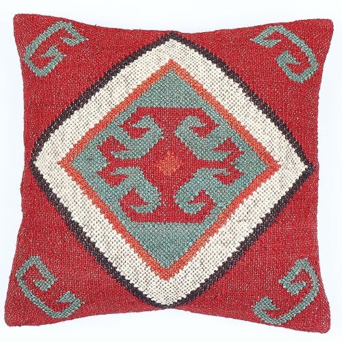 Fabcollectioncrafts Handgewebter Kelim-Kissenbezug, ethnische Wolle und Jute, quadratisch, rustikales böhmisches Dekokissen für Couch und Heimdekoration, 2er-Set von Fabcollectioncrafts