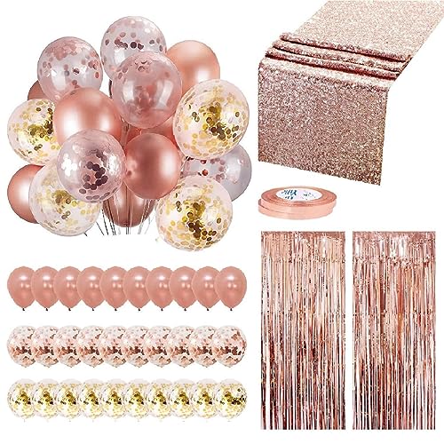 Fabeas Tischläufer Folienvorhang Band Rose Gold Luftballons Party Dekor für Hochzeit Neujahr Festival Geburtstag Party Hintergrund Dekoration Supplies von Fabeas