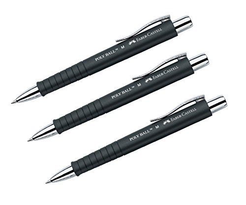 Faber-Castell Kugelschreiber POLY BALL 241199 0,5mm M, ergonomische Dreieckform, rutschfester Schaft, mit Metallclip, dokumentenecht Schwarz (3 Stück) von Faber-Castell