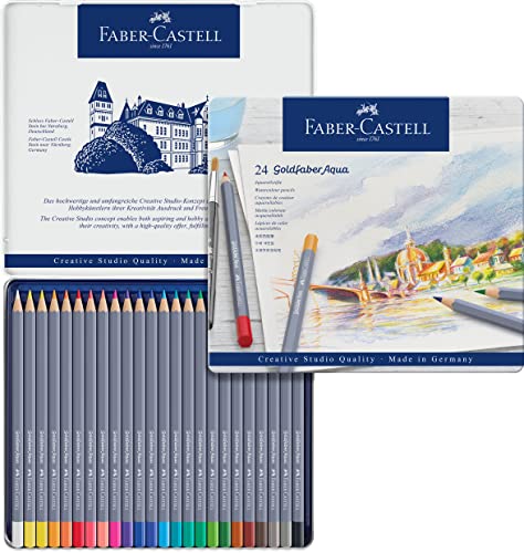 FABER-CASTELL 114624 - Aquarellstifte Goldfaber, 24-teiliges Buntstifte Set, bruchsicher, vollständig wasservermalbar von Faber-Castell