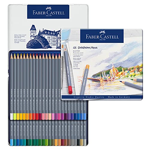 FABER-CASTELL 114648 - Aquarellstifte Goldfaber, 48-teiliges Buntstifte Set, bruchsicher, vollständig wasservermalbar von Faber-Castell