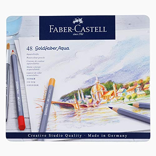 FABER-CASTELL 114648 - Aquarellstifte Goldfaber, 48-teiliges Buntstifte Set, bruchsicher, vollständig wasservermalbar von Faber-Castell