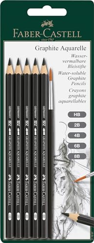 FABER-CASTELL 117897 - Bleistifte Set Graphite Aquarell, 6-teilig, inkl. Aquarellpinsel, für Künstler von Faber-Castell