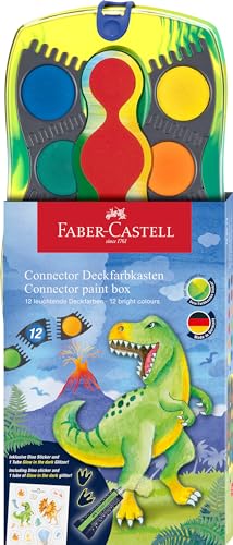 FABER-CASTELL 125013 - Wasserfarbkasten Connector Dino Edition mit 12 Farben inkl. Glow in the dark Tube von Faber-Castell