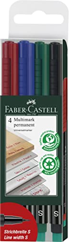 FABER-CASTELL 152304 - Marker MULTIMARK permanent, Stärke: S, 4er Etui, Inhalt: je 1x rot, blau, grün, schwarz von Faber-Castell