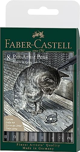 FABER-CASTELL 167171 - Tuschestift Pitt Artist Pen, Black & Grey, B, F, 1.5, FM, 8er Etui von Faber-Castell