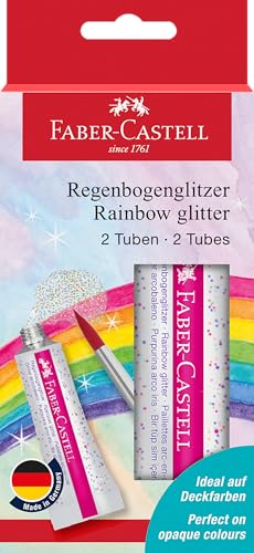 FABER-CASTELL 205213 - Glitzer Regenbogen und Glow In The Dark, je 2 x 12 ml, zum Malen und Basteln (2er Regenbogen) von Faber-Castell