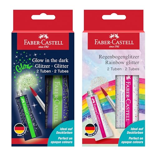 FABER-CASTELL 205213 - Glitzer Regenbogen und Glow In The Dark, je 2 x 12 ml, zum Malen und Basteln von Faber-Castell