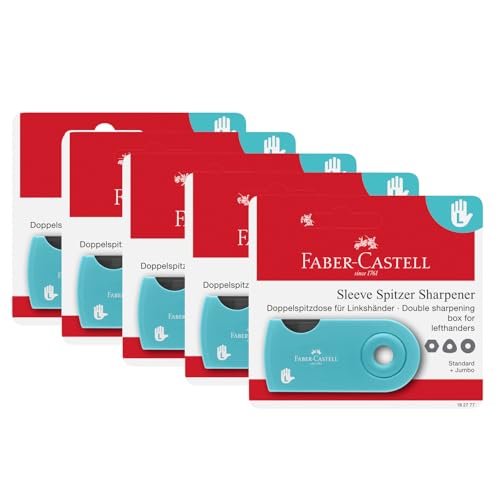 FABER-CASTELL 205244 - Spitzer Linkshänder Kinder, 5 Dosenspitzer Sleeve türkis, Doppelspitzer für Blei- und Buntstifte von Faber-Castell