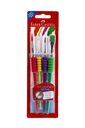 FABER-CASTELL 481600 - Pinsel Set mit Softgriffstück, 4-teilig, Malpinsel für Kinder von Faber-Castell