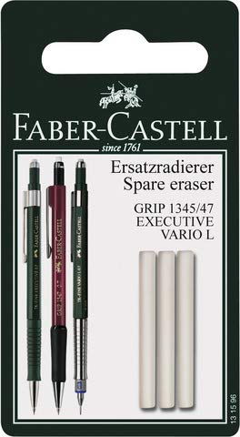 FABER-CASTELL Ersatzradierer, für GRIP 1345/1347, Kunststoff, weiß (3 Stück), Sie erhalten 5 Packungen á 3 Stück von Faber-Castell