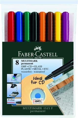 FABER-CASTELL OH-Stift MULTIMARK, F, permanent, 0,6 mm, Schreibfarbe: 8er sortiert (8 Stück), Sie erhalten 1 Etui á 8 Stück von Faber-Castell