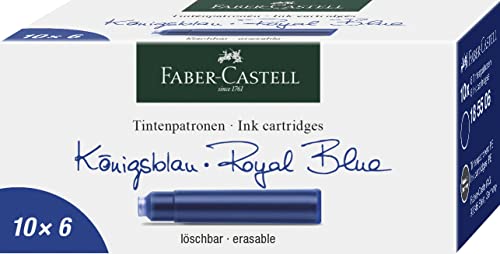 FABER-CASTELL Packung mit 6 blauen Tintenpatronen, Standard, blau, löschbar, für Füllfederhalter mit Standardpatronensystem, hochwertige Tinte, Made in Germany von Faber-Castell