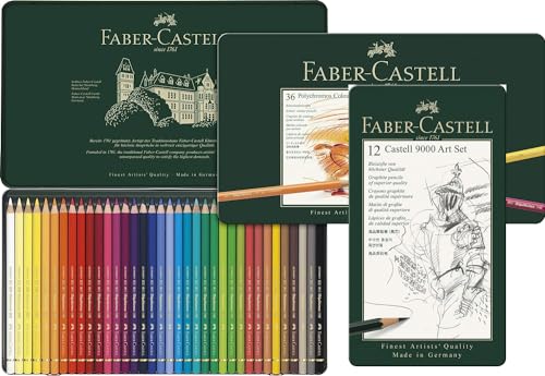 Faber-Castell 110036 - Künstlerfarbstift Polychromos, 36er Metalletui + Bleistifte Set Castell 9000 Art, 12 verschiedene Härtegrade 8B - 2H von Faber-Castell