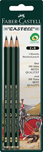 Faber-Castell 110998 - 3 Bleistifte CASTELL 9000, Härtegrad: B, Schaftfarbe: grün von Faber-Castell