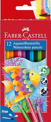 Faber-Castell 114413 - Aquarellbuntstifte Kinder-Aquarell, 12er Etui mit Pinsel von Faber-Castell