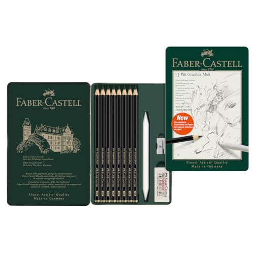 FABER-CASTELL 115220 - Bleistifte Set Pitt Graphite Matt, 11-teilig, inkl. Papierwischer, Radierer und Spitzer von Faber-Castell