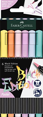 FABER-CASTELL 116453 - Filzstifte Set Black Edition 6er Etui, Pastellstifte mit Pinselspitze, für Kinder und Erwachsene von Faber-Castell