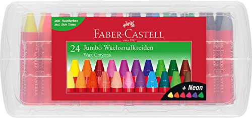 FABER-CASTELL 120034 - Wachsmalkreiden Jumbo 24er Box, inklusive Neon-Farben und Hautfarbe von Faber-Castell