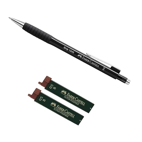 Faber-Castell 134599 - Druckbleistift GRIP 1345 black, Härtegrad B, Minenstärke 0.5 mm, mit integriertem Radiergummi, 1 Stück (1 stück + 24 Ersatzminen) von Faber-Castell