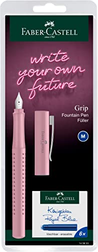 FABER-CASTELL 140833 - Füllfederhalter Grip 2010, Federbreite M, rose shadow, mit 6 Ersatzpatronen von Faber-Castell