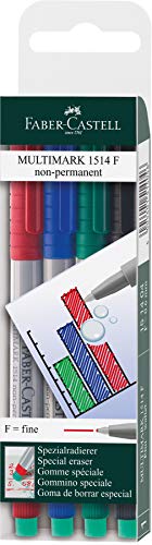 Faber Castell 151404 - Marker Multimark, non-permanent, Stärke F, 4 Stück im Etui, je 1x rot, blau, grün, schwarz von Faber-Castell