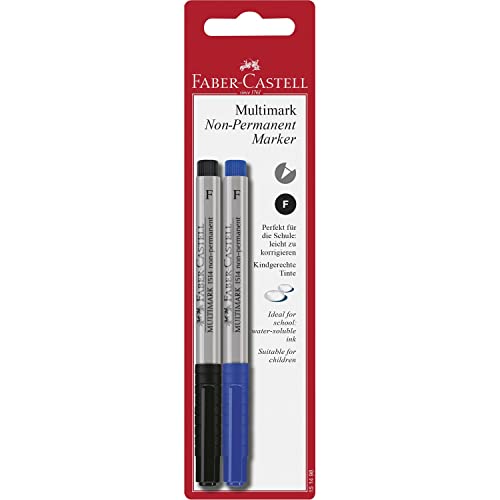 FABER-CASTELL 151498 - Marker MULTIMARK non-permanent, Stärke: F, 2er Packung, blau und schwarz von Faber-Castell