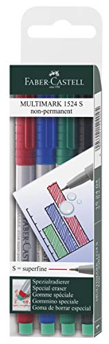 FABER-CASTELL 152404 - Marker Multimark non-permanent, Stärke S, 4er Etui, Inhalt je 1x rot, blau, grün, schwarz von Faber-Castell