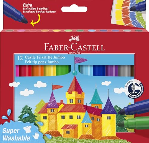 Faber-Castell 154311 – Packung mit 12 Jumbo-Markern, mehrfarbig, super waschbar von Faber-Castell