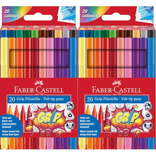 Faber-Castell 155320 - Fasermaler GRIP Colour Marker, 20er Etui (Packung mit 2) von Faber-Castell