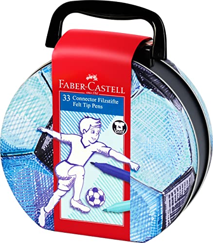 FABER-CASTELL 155538 - Filzstifte Connector Fußballkoffer, 33er Metalletui im Koffer-Format von Faber-Castell