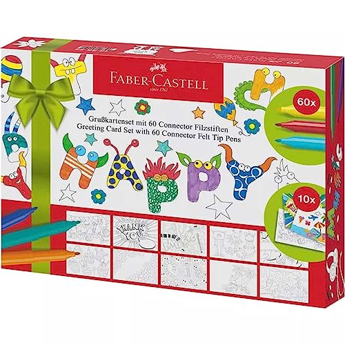 Faber-Castell 155559 - Grußkarten Set mit 60 Connector Filzstiften mehrere Farben von Faber-Castell